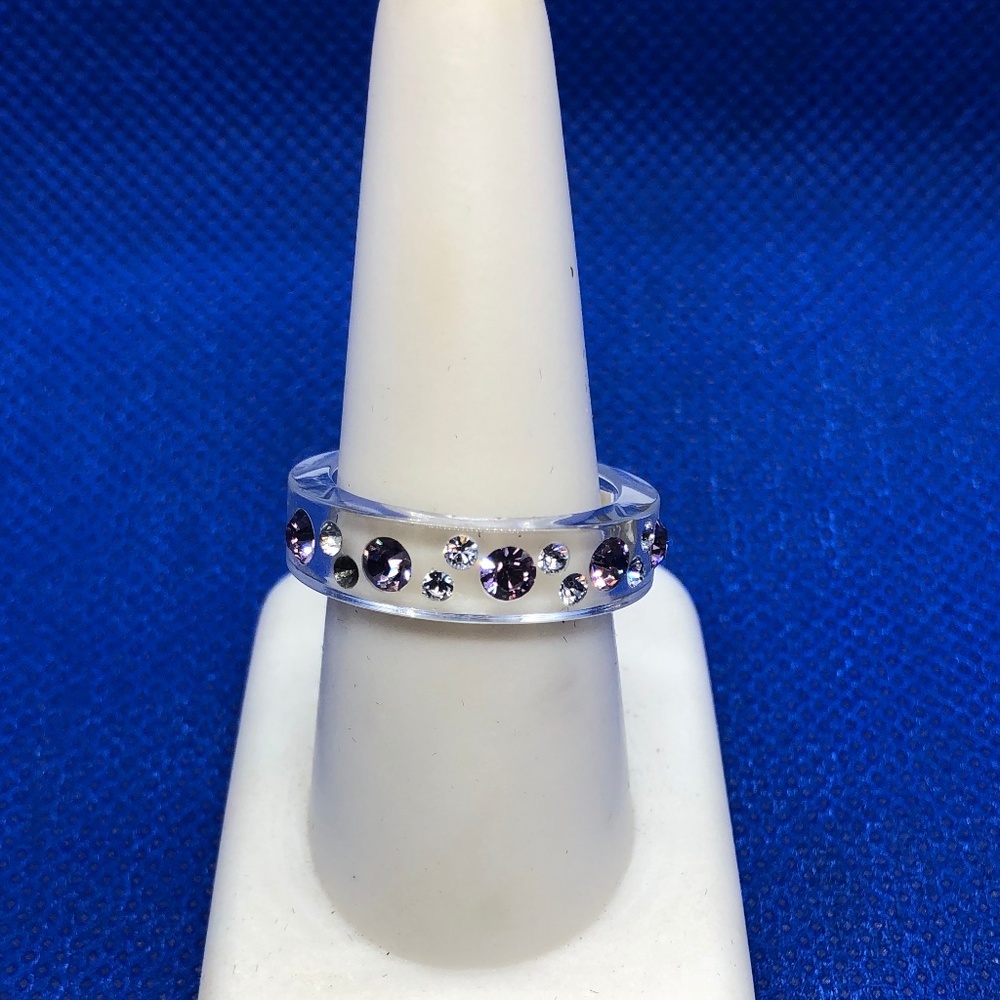 Lucite and Swarovski crystal band ring